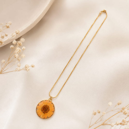 Gold-Tone Orange Flower Necklace