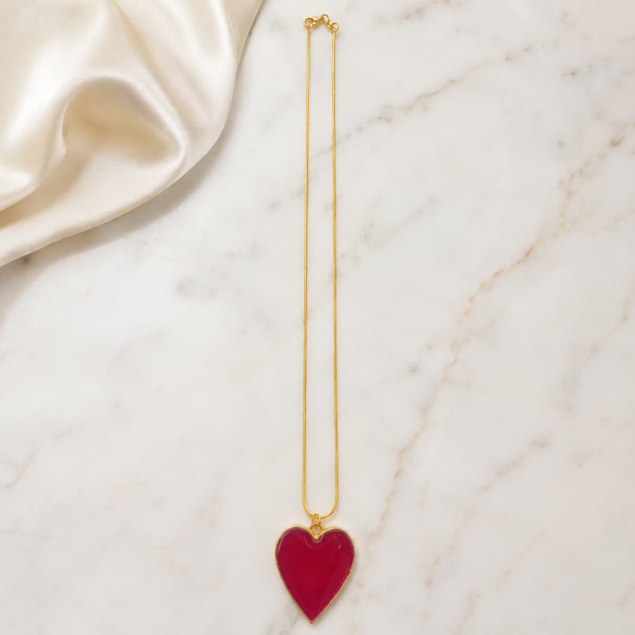 Gold Red Heart Necklace