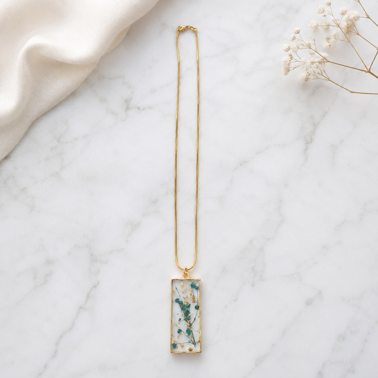 Gold Teal Flower Necklace