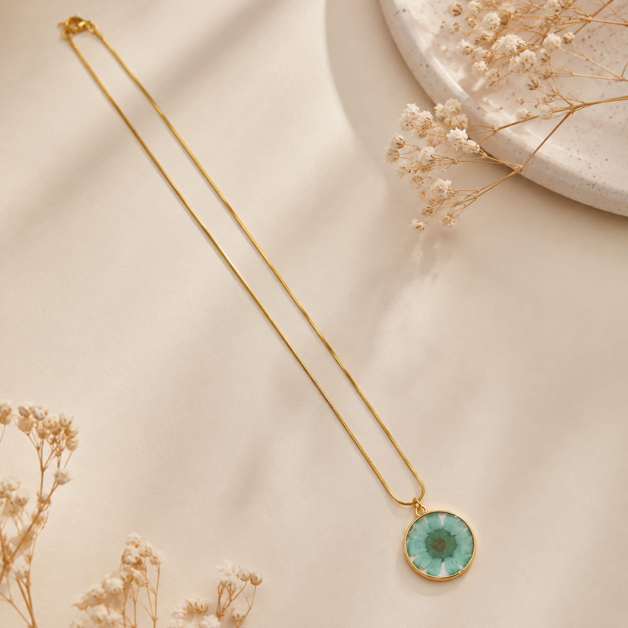 Aqua Flower Pendant Necklace