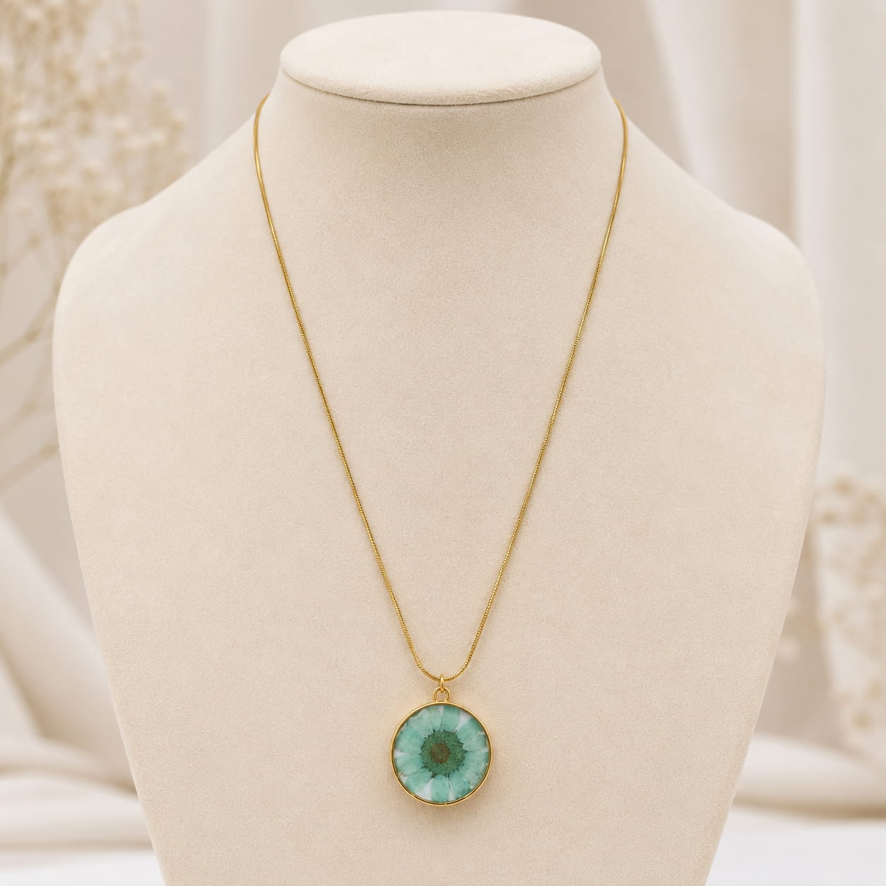 Aqua Flower Pendant Necklace
