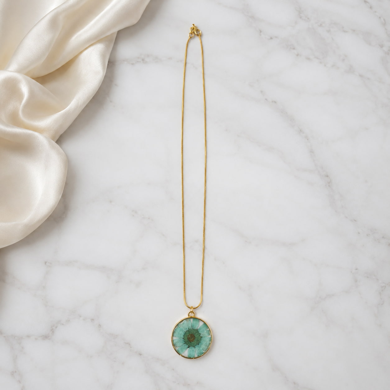 Aqua Flower Pendant Necklace