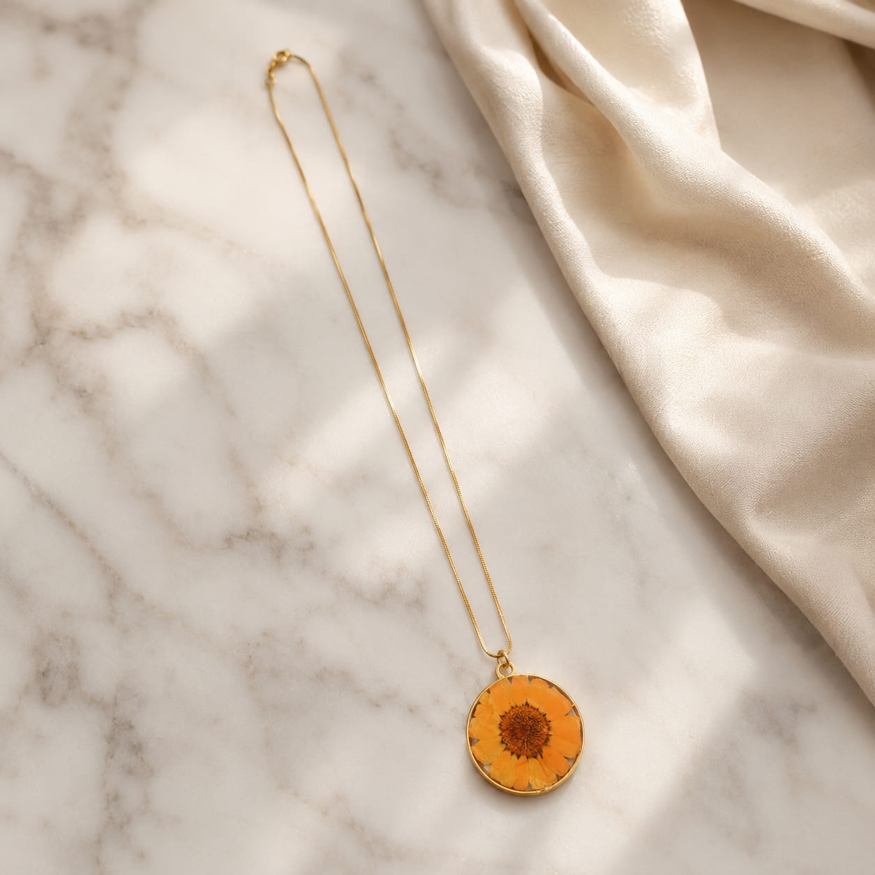 Gold-Tone Orange Flower Necklace