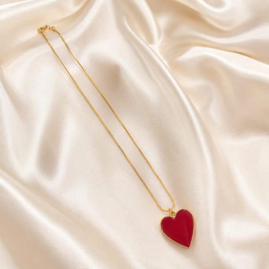 Gold Red Heart Necklace