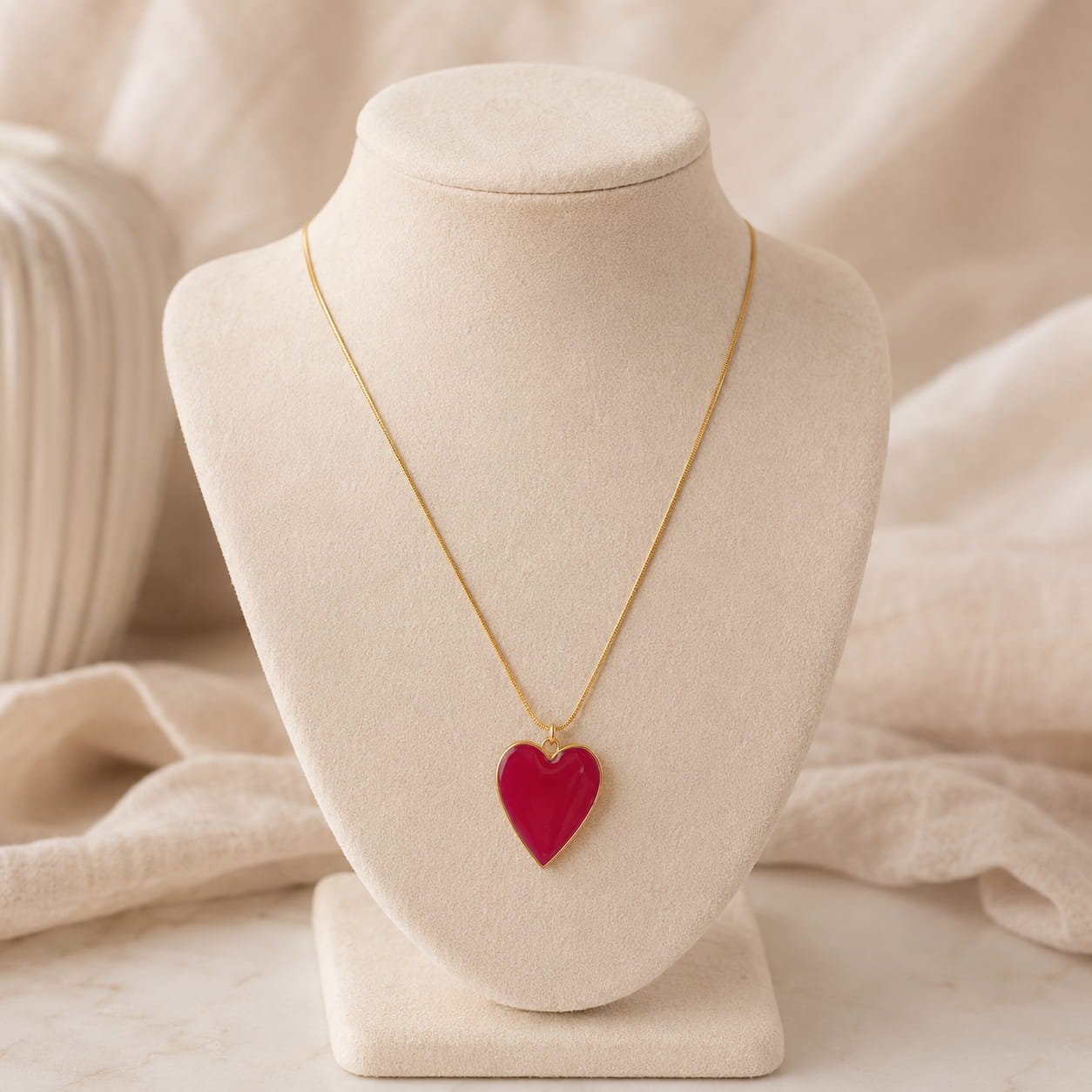 Gold Red Heart Necklace