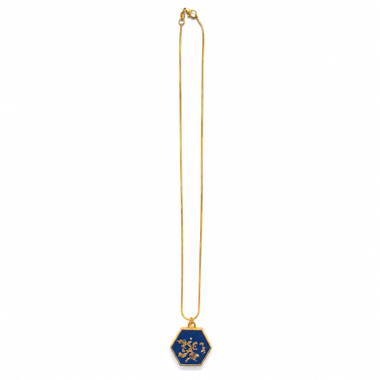 Gold Blue Hexagon Necklace