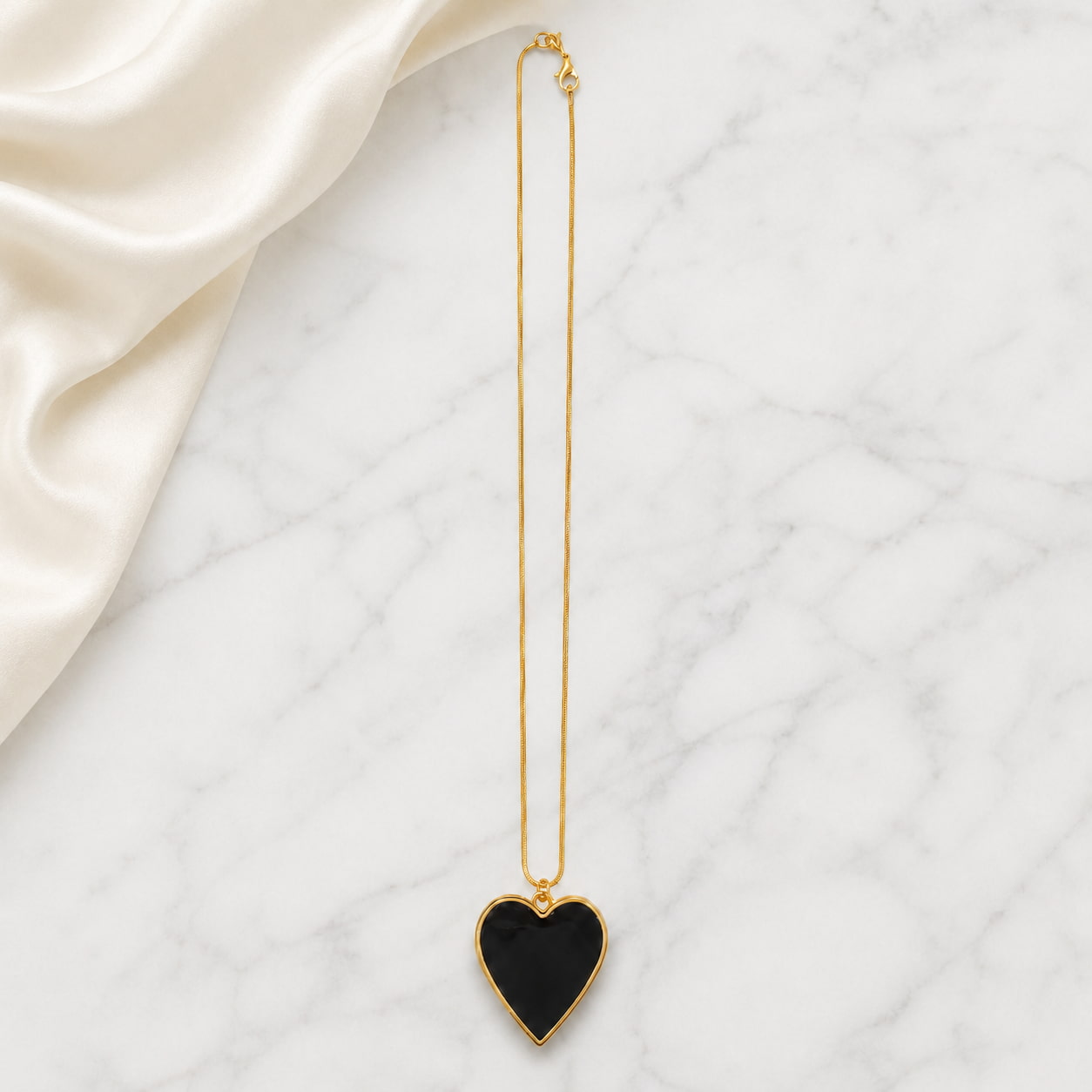 Gold Black Heart Necklace