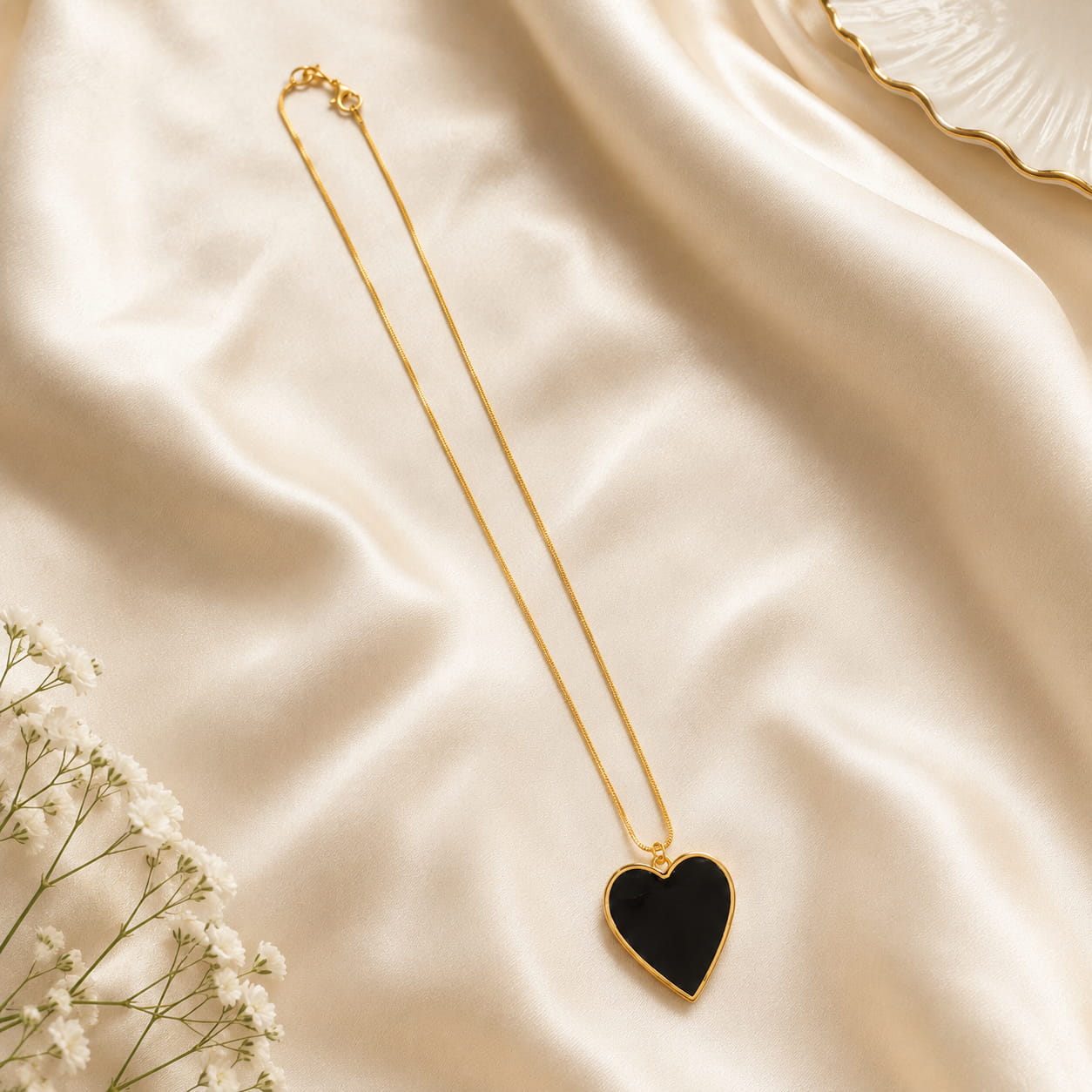 Gold Black Heart Necklace