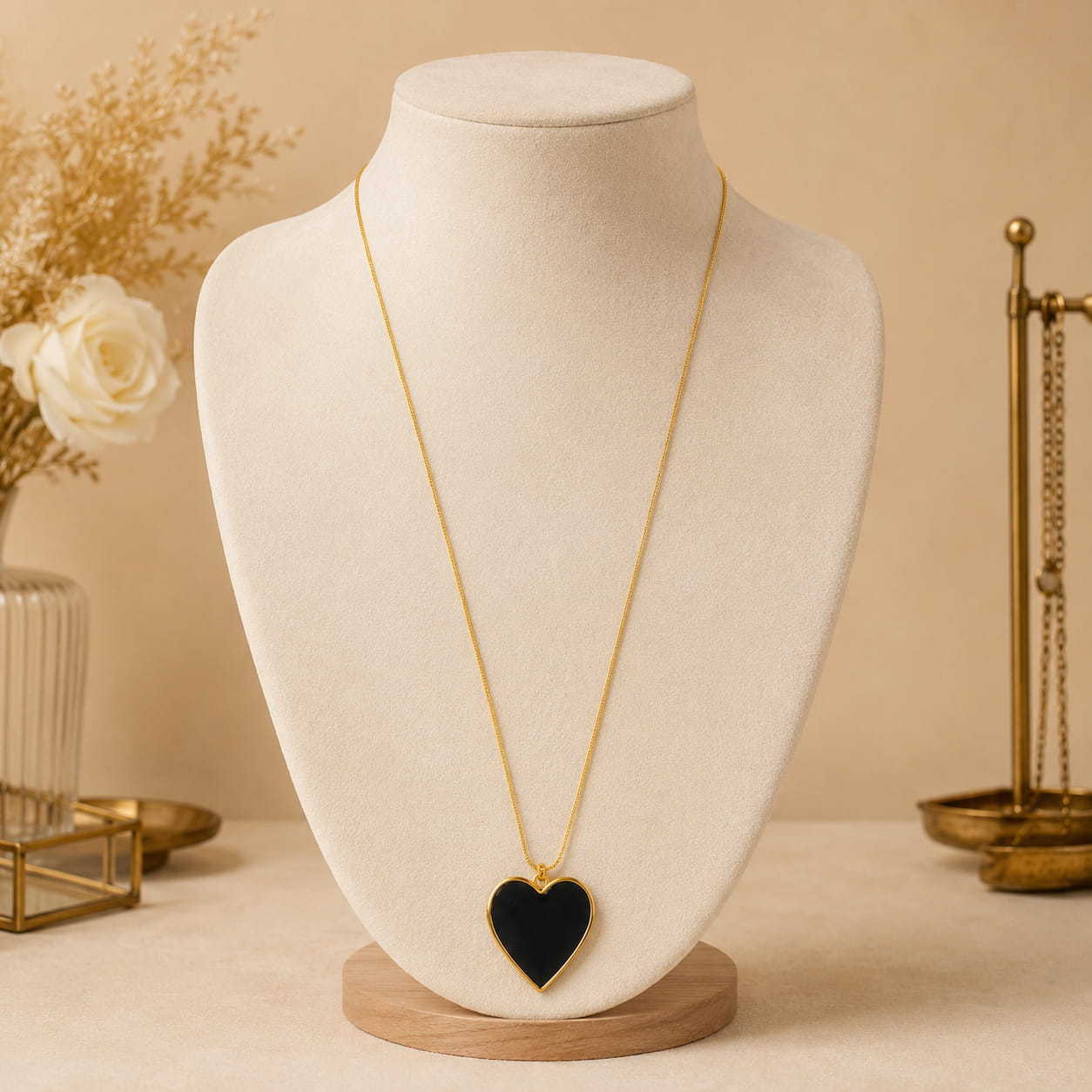 Gold Black Heart Necklace