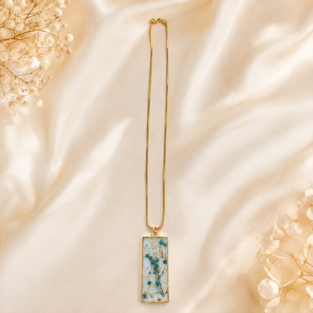 Gold Teal Flower Necklace