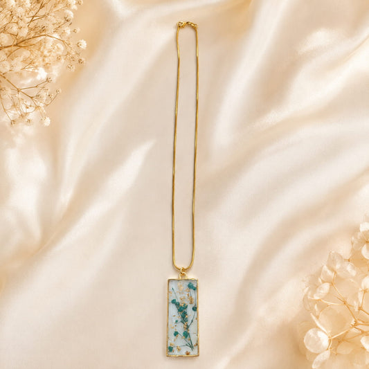 Gold Teal Flower Necklace