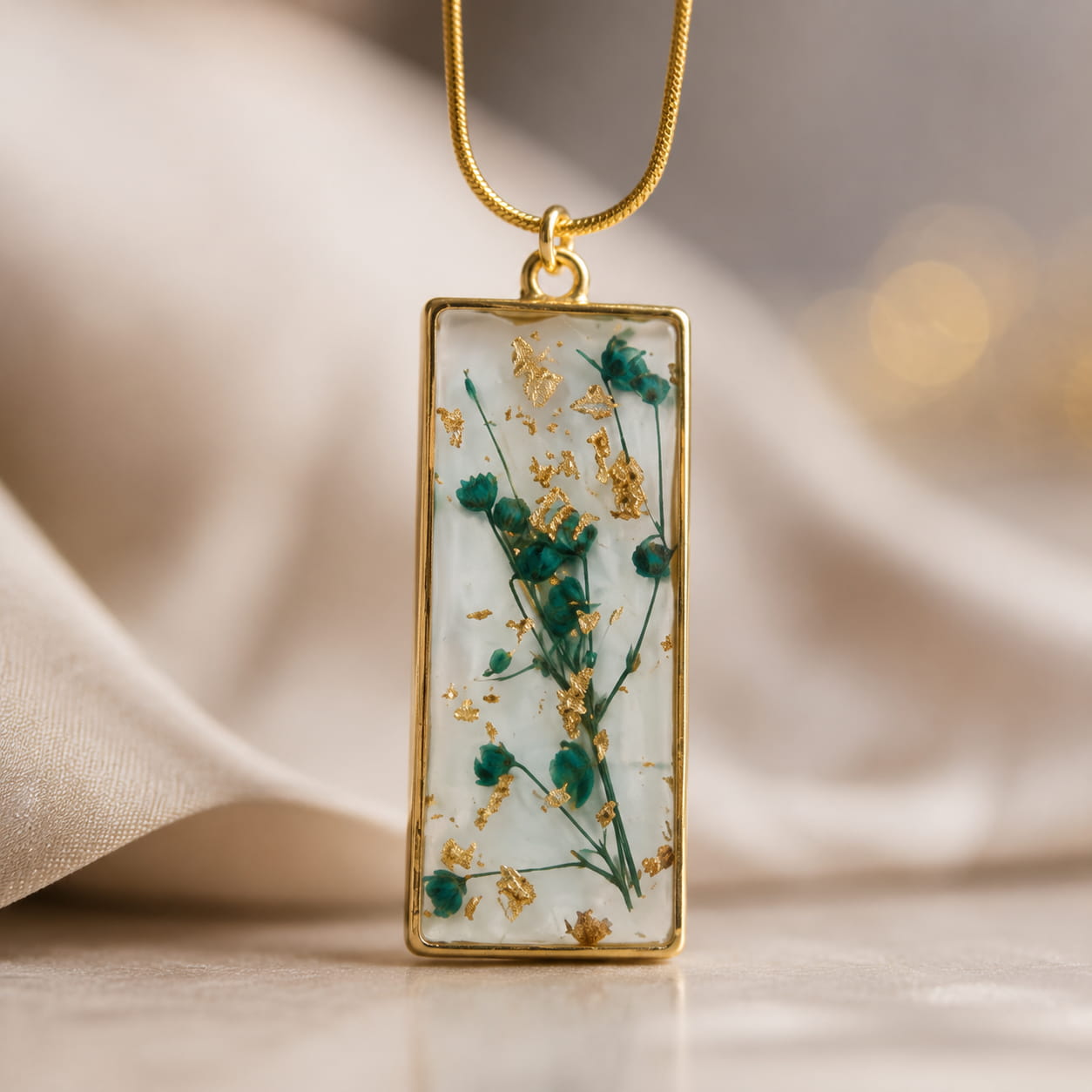 Gold Teal Flower Necklace